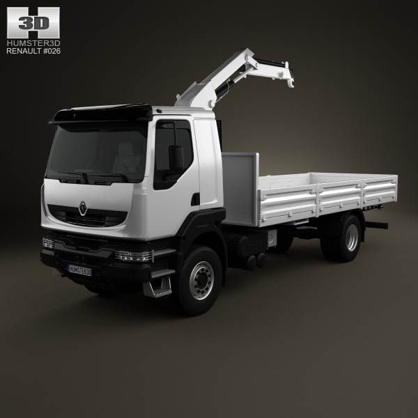Renault Kerax Flatbed Crane 2011 3D model