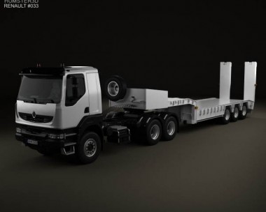 Renault Kerax Tractor Platform Trailer 2011 3D Model