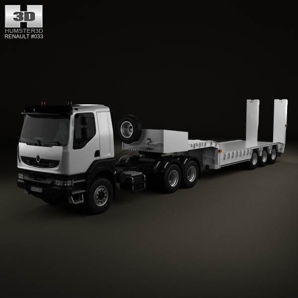 Renault Kerax Tractor Platform Trailer 2011 3D model