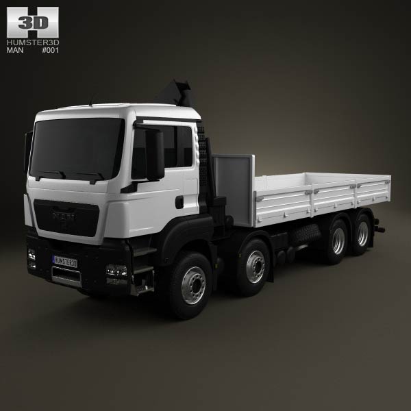 MAN TGS Flatbed Crane Truck 2012 3D model