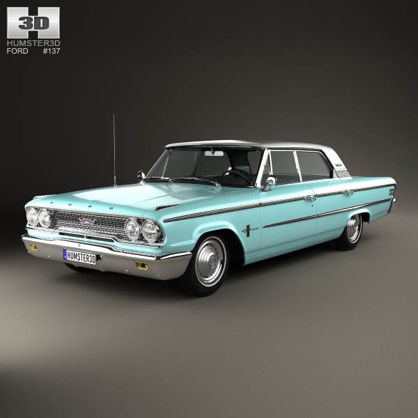 Ford Galaxie 500 4-door hardtop with HQ interior 1963 3D model